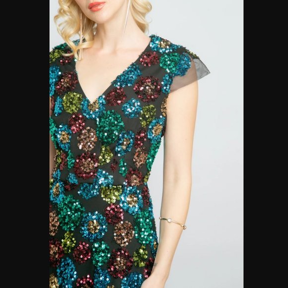 Eva Franco Anthropologie Glenna Sequined Midi Dress Rainbow - Picture 3 of 4